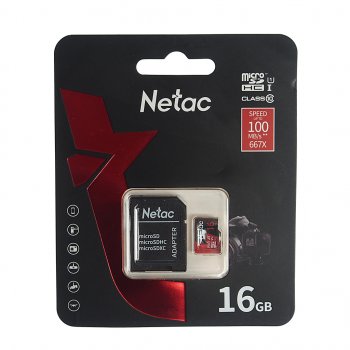 439 р. Карта памяти 16GB MicroSD class 10 + SD адаптер NETAC NETAC nt02p500pro-016g-r  с доставкой в г. Пермь. Увеличить фотографию 1