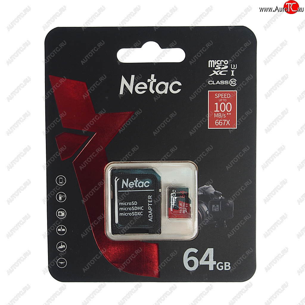 599 р. Карта памяти 64GB MicroSD class 10 + SD адаптер NETAC NETAC nt02p500pro-064g-r  с доставкой в г. Пермь