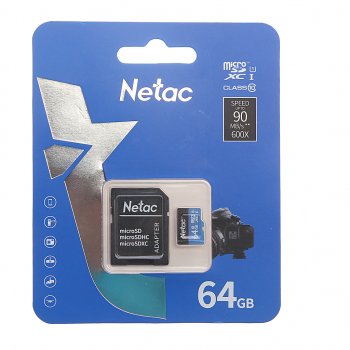 479 р. Карта памяти 64GB MicroSD class 10 + SD адаптер NETAC NETAC nt02p500stn-064g-r  с доставкой в г. Пермь. Увеличить фотографию 1