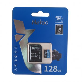 949 р. Карта памяти 128GB MicroSD class 10 + SD адаптер NETAC NETAC nt02p500stn-128g-r  с доставкой в г. Пермь. Увеличить фотографию 1