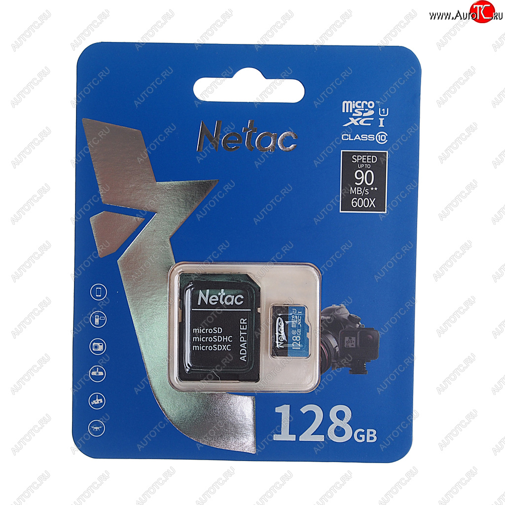 949 р. Карта памяти 128GB MicroSD class 10 + SD адаптер NETAC NETAC nt02p500stn-128g-r  с доставкой в г. Пермь