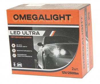 1 699 р. Лампа светодиодная 12V H4 P43t-38 2500Lm (2шт.) Ultra OMEGALIGHT OMEGALIGHT olledh4ul-2  с доставкой в г. Пермь. Увеличить фотографию 2
