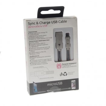 419 р. Кабель micro USB 1.2м серебристый металлическая оплётка PARTNER PARTNER olm-038650  с доставкой в г. Пермь. Увеличить фотографию 2