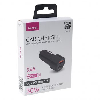859 р. Устройство зарядное в прикуриватель 2USB 12V 5.4A Quick Charge 3.0 OLMIO OLMIO olm-038718  с доставкой в г. Пермь. Увеличить фотографию 3