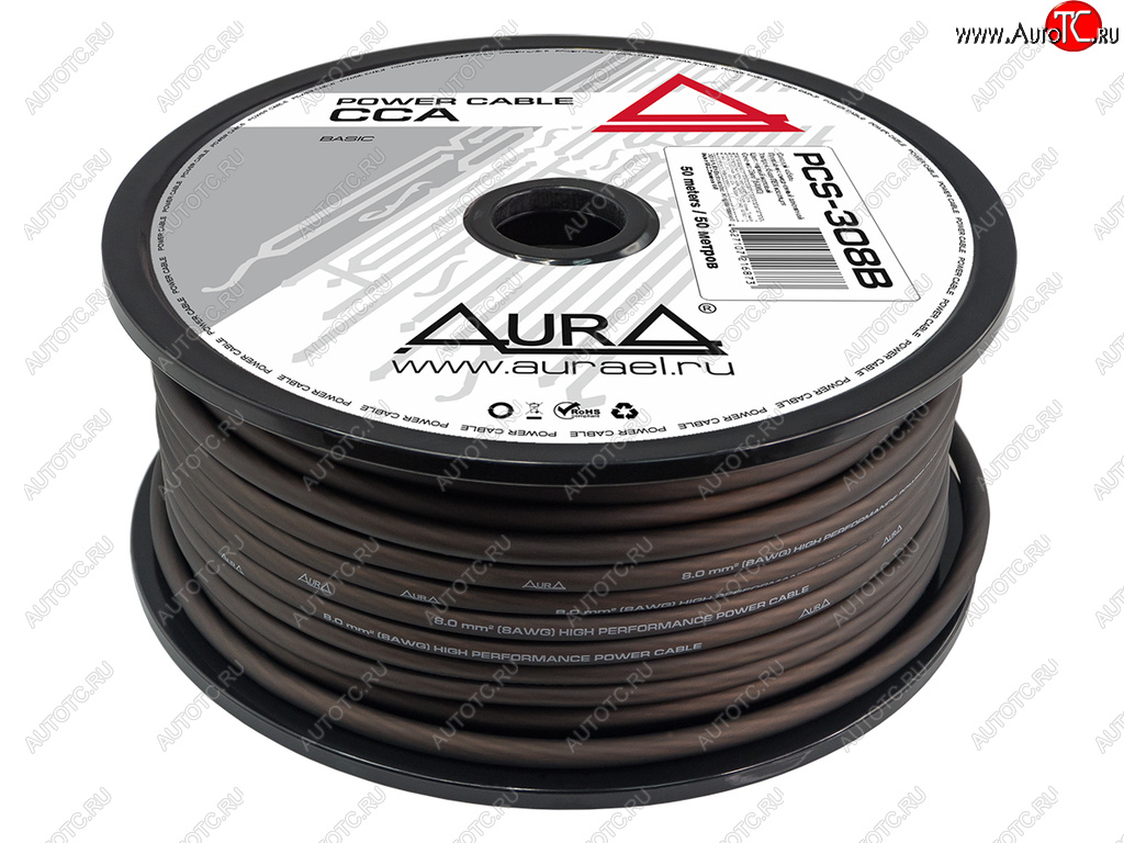 133 р. Кабель силовой 8Ga (8мм) 1м черный AURA AURA pcs-308b 50м  с доставкой в г. Пермь