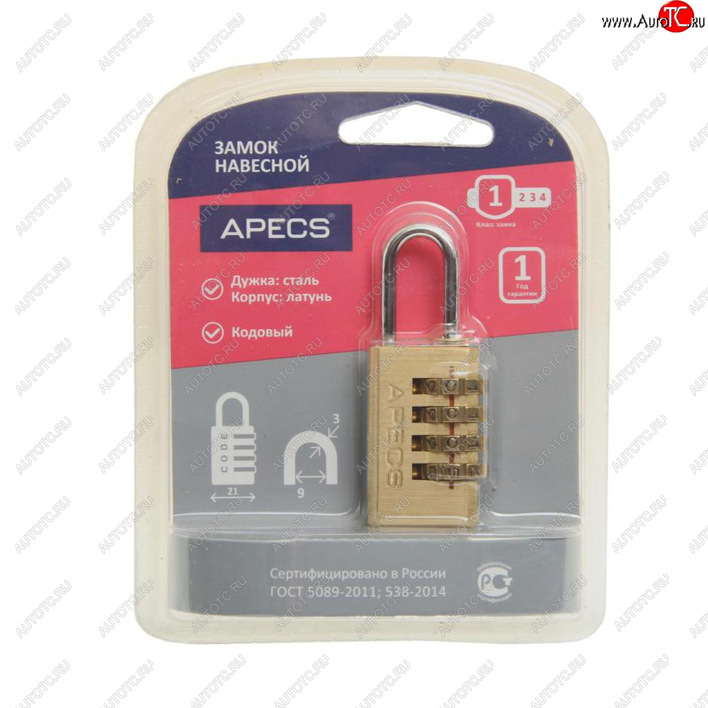 389 р. Замок навесной 21мм кодовый APECS APECS pdb-40-21-code  с доставкой в г. Пермь