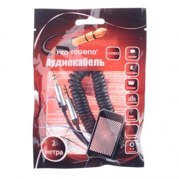 152 р. Кабель jack 3.5 2м черный спираль PRO LEGEND PRO LEGEND pl1028  с доставкой в г. Пермь. Увеличить фотографию 1