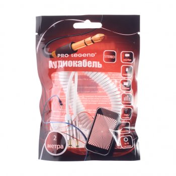 158 р. Кабель jack 3.5 2м белый спираль PRO LEGEND PRO LEGEND pl1029  с доставкой в г. Пермь. Увеличить фотографию 1
