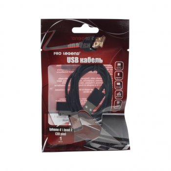 128 р. Кабель iPhone (1-4S) 1м черный PRO LEGEND PRO LEGEND pl1350  с доставкой в г. Пермь. Увеличить фотографию 1