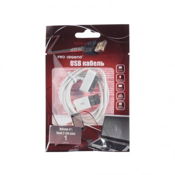 165 р. Кабель iPhone (1-4S) 1м белый PRO LEGEND PRO LEGEND pl1351  с доставкой в г. Пермь. Увеличить фотографию 1
