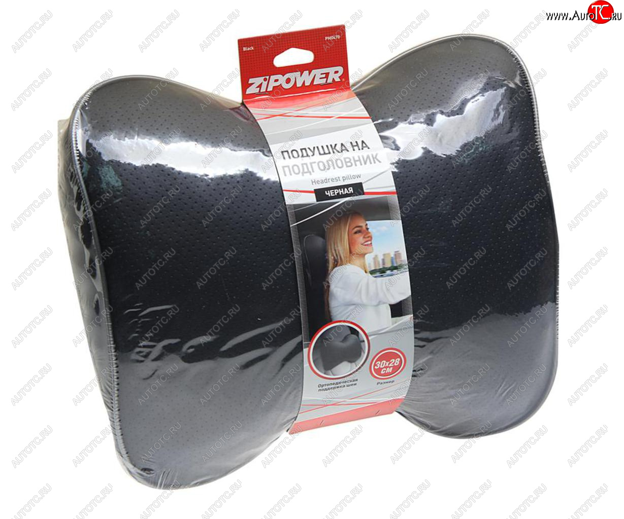 849 р. Подушка на подголовник 30х28см экокожа черная ZIPOWER ZIPOWER pm0470  с доставкой в г. Пермь