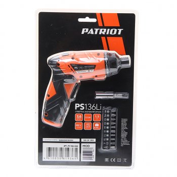 3 399 р. Отвертка аккумуляторная 3.6В 1.5Ач (набор бит) PATRIOT PATRIOT ps 136li  с доставкой в г. Пермь. Увеличить фотографию 1