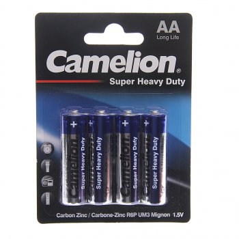 31 р. Батарейка AA R6 1.5V блистер 4шт. (цена за 1шт.) Saline CAMELION CAMELION r6p-bp4b  с доставкой в г. Пермь. Увеличить фотографию 3