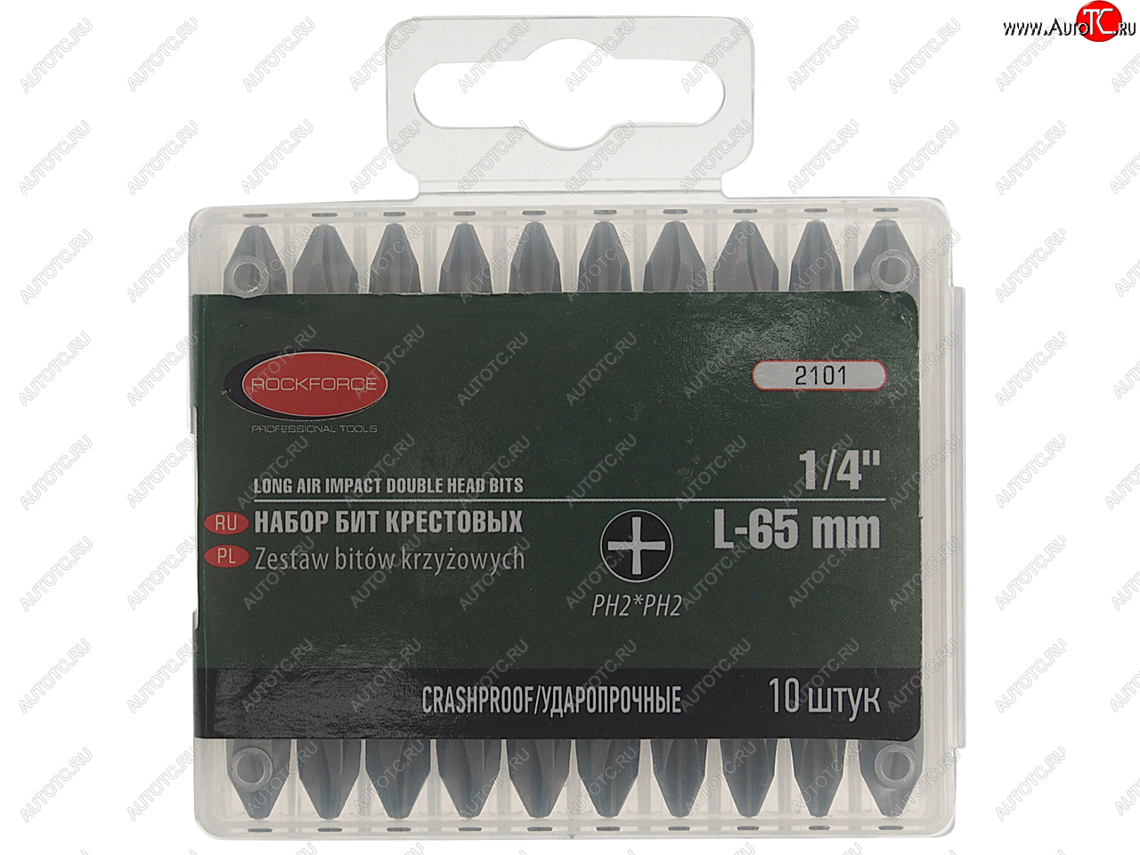 579 р. Набор бит 14 PH2xPH2 L=65мм 10 предметов в футляре ROCKFORCE ROCKFORCE rf-2101  с доставкой в г. Пермь
