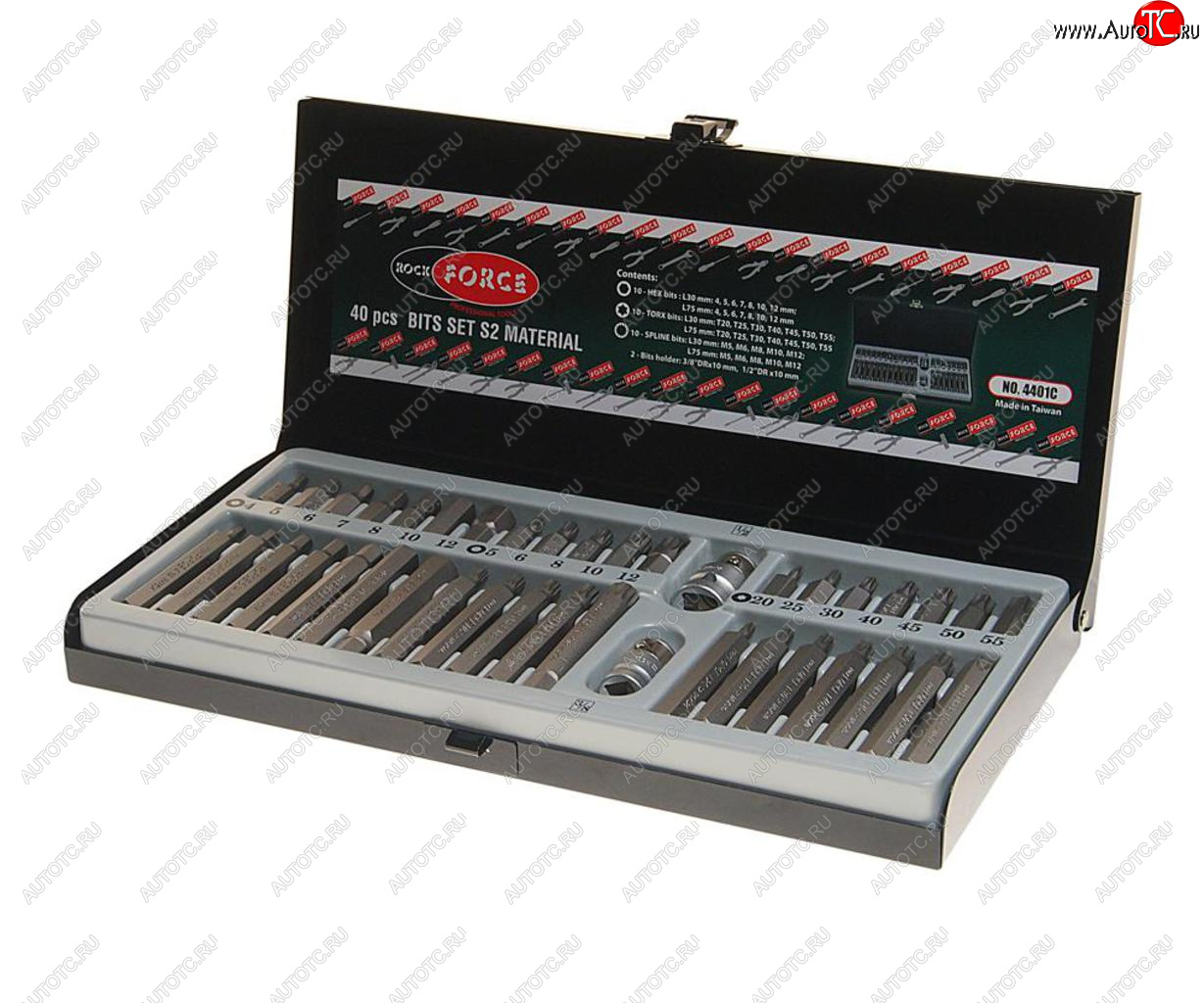 1 869 р. Набор бит 12 38 TORX T20-55 HEX H4-12мм SPLINE M5-12 2 держателя 40 предметов в кейсе ROCKFORCE ROCKFORCE rf-4401c  с доставкой в г. Пермь