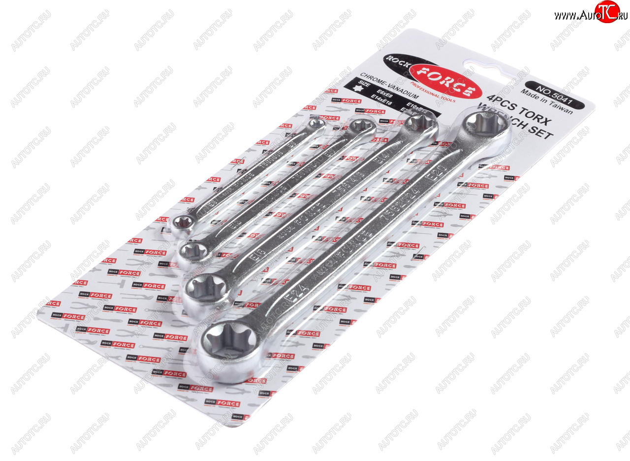 1 599 р. Набор ключей накидных TORX Е6-E24 4 предмета ROCKFORCE ROCKFORCE rf-5041  с доставкой в г. Пермь