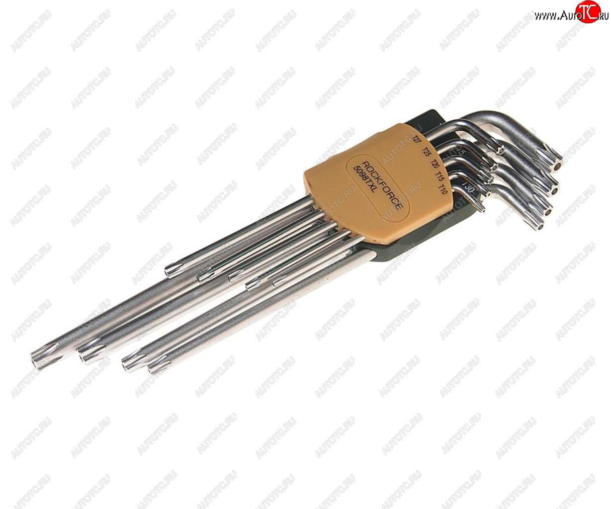 689 р. Набор ключей TORX T10Н-Т50H Г-образных удлиненных 9 предметов с держателем ROCKFORCE ROCKFORCE rf-5098txl  с доставкой в г. Пермь
