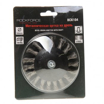 349 р. Кордщетка для дрели дисковая 100мм с хвостовиком ROCKFORCE ROCKFORCE rf-bck104  с доставкой в г. Пермь. Увеличить фотографию 2