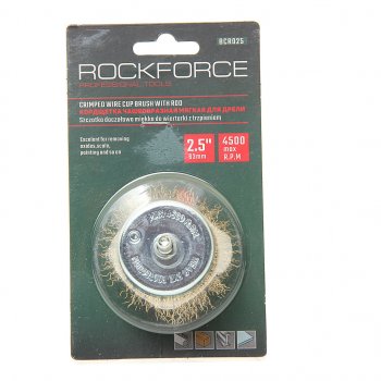 145 р. Кордщетка для дрели чашка 63мм латунь в блистере ROCKFORCE ROCKFORCE rf-bcr025  с доставкой в г. Пермь. Увеличить фотографию 1