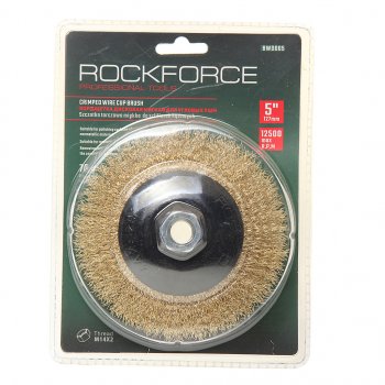 419 р. Кордщетка для УШМ чашка 125мм латунь в блистере ROCKFORCE ROCKFORCE rf-bwd005  с доставкой в г. Пермь. Увеличить фотографию 1