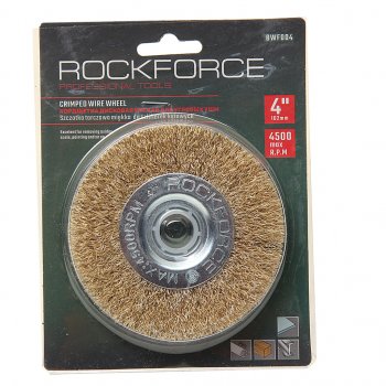 291 р. Кордщетка для УШМ дисковая 100мм латунь в блистере ROCKFORCE ROCKFORCE rf-bwf004  с доставкой в г. Пермь. Увеличить фотографию 1