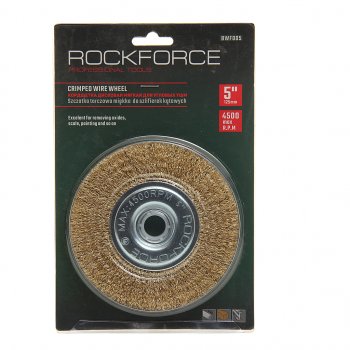 429 р. Кордщетка для УШМ дисковая 125мм латунь в блистере ROCKFORCE ROCKFORCE rf-bwf005  с доставкой в г. Пермь. Увеличить фотографию 1