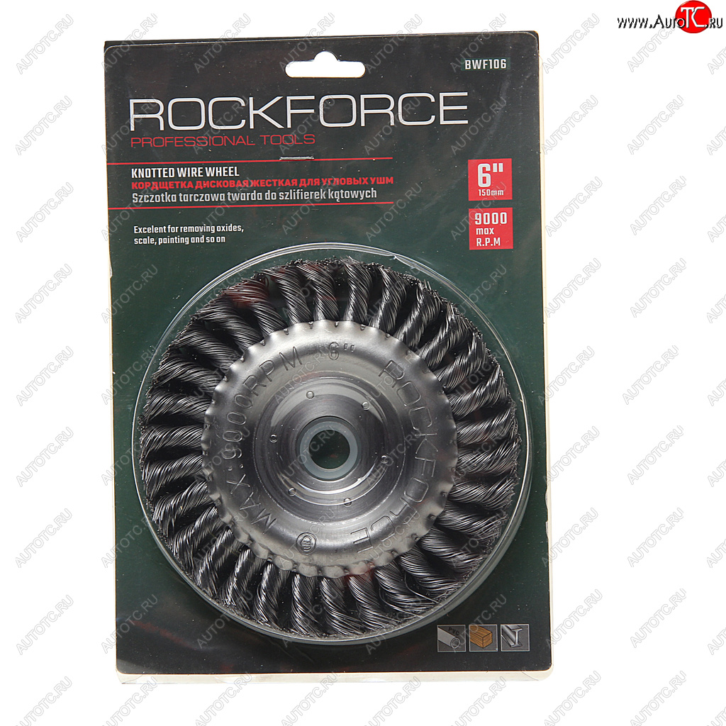 569 р. Кордщетка для УШМ дисковая 150мм витая сталь в блистере ROCKFORCE ROCKFORCE rf-bwf106  с доставкой в г. Пермь