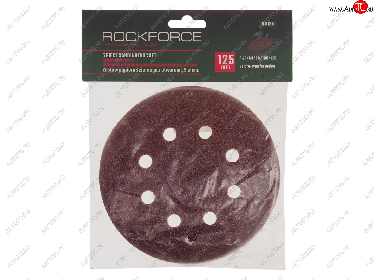 131 р. Бумага наждачная на липучке D125 P40-120 8 отверстий 5шт. ROCKFORCE ROCKFORCE rf-sd125  с доставкой в г. Пермь