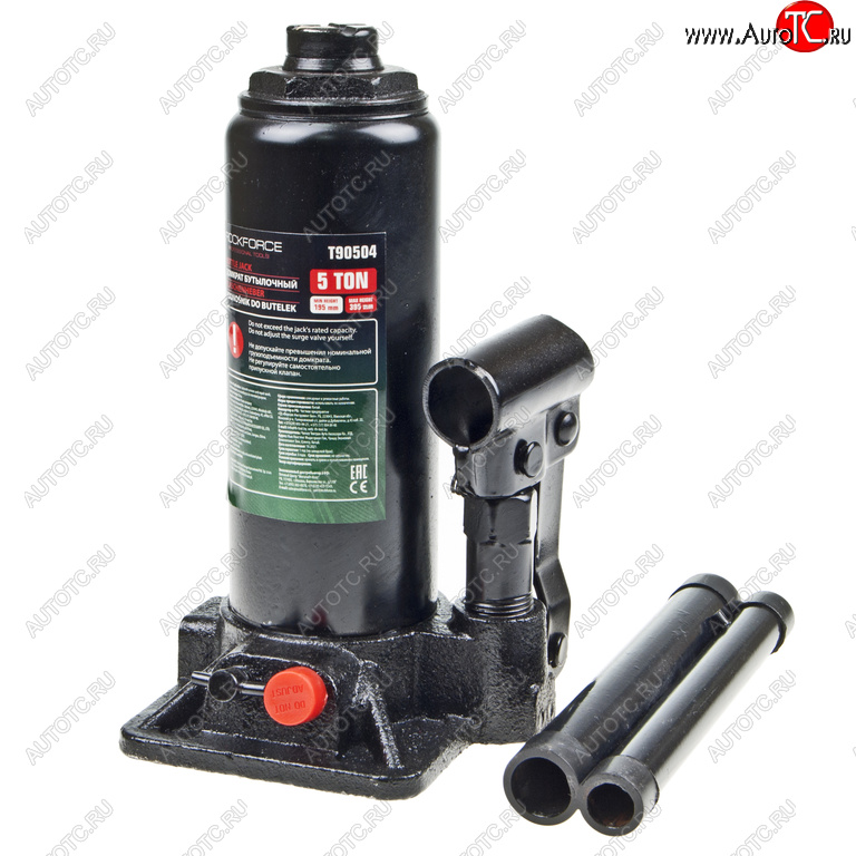 2 369 р. Домкрат бутылочный 5т 195-395мм с клапаном ROCKFORCE ROCKFORCE rf-t90504(ds)  с доставкой в г. Пермь