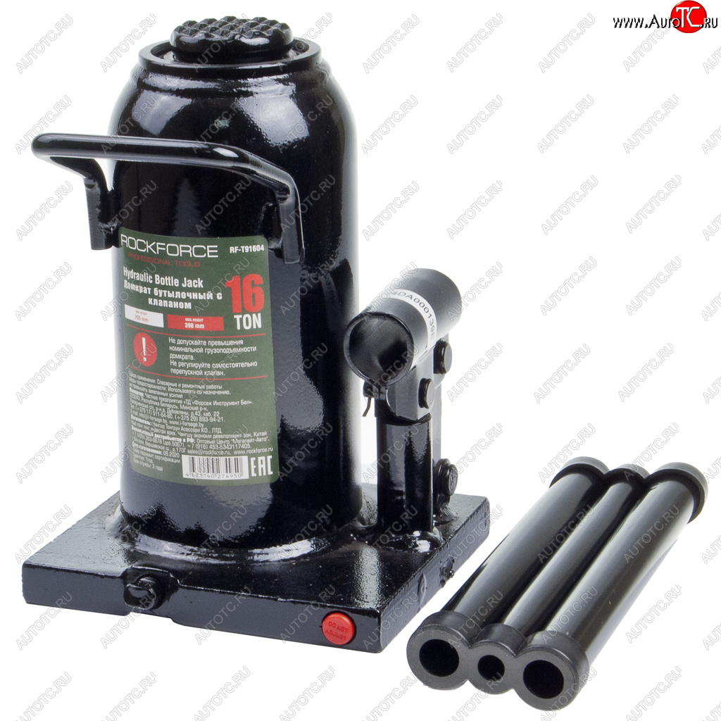 5 549 р. Домкрат бутылочный 16т 205-390мм с клапаном ROCKFORCE ROCKFORCE rf-t91604  с доставкой в г. Пермь