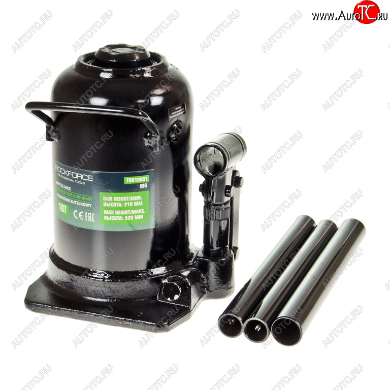 9 449 р. Домкрат бутылочный 10т 210-520мм 2-х плунжерный ROCKFORCE ROCKFORCE rf-th810001big  с доставкой в г. Пермь