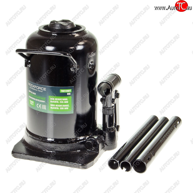 12 599 р. Домкрат бутылочный 12т 235-500мм 2-х плунжерный ROCKFORCE ROCKFORCE rf-th812001big  с доставкой в г. Пермь