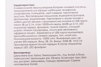 949 р. Аккумулятор внешний 10000мАч для зарядки мобильных устройств RITMIX  rpb-10001l white  с доставкой в г. Пермь. Увеличить фотографию 3