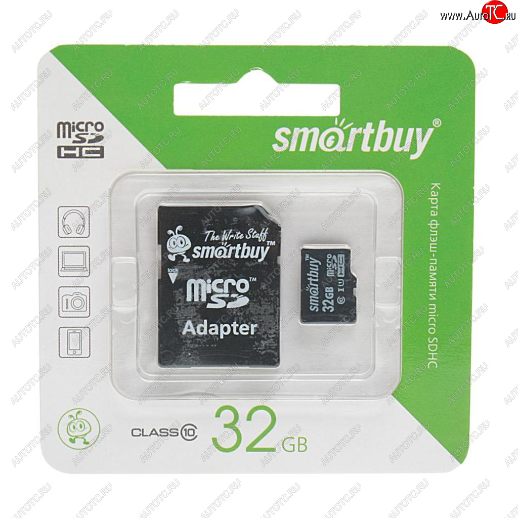 459 р. Карта памяти 32GB MicroSD class 10 + SD адаптер SMART BUY SMART BUY sb32gbsdcl10-01  с доставкой в г. Пермь