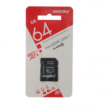 619 р. Карта памяти 64GB MicroSD class 10 + SD адаптер SMART BUY SMART BUY sb64gbsdcl10-01_c  с доставкой в г. Пермь. Увеличить фотографию 1