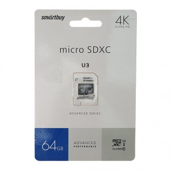 689 р. Карта памяти 64GB MicroSD class 10 + SD адаптер SMART BUY SMART BUY sb64gbsdu1a-ad  с доставкой в г. Пермь. Увеличить фотографию 1