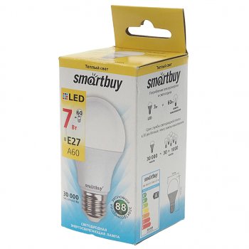 72 р. Лампа светодиодная E27 A60 7W(60W) 220V теплый SMART BUY SMART BUY sbl-a60-07-30k-e27-n  с доставкой в г. Пермь. Увеличить фотографию 2