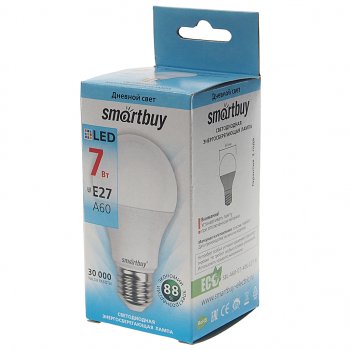 74 р. Лампа светодиодная E27 A60 7W (60W) 220V холодный SMART BUY SMART BUY sbl-a60-07-40k-e27-n  с доставкой в г. Пермь. Увеличить фотографию 2
