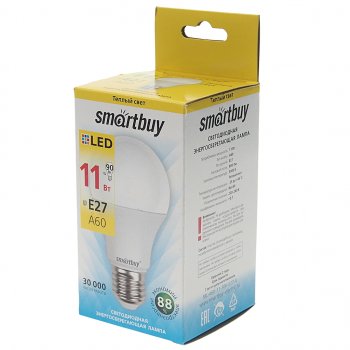 78 р. Лампа светодиодная E27 A60 11W(90W) 220V теплый SMART BUY SMART BUY sbl-a60-11-30k-e27-a  с доставкой в г. Пермь. Увеличить фотографию 2