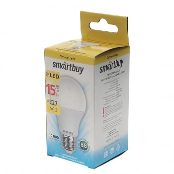 95 р. Лампа светодиодная E27 A60 15W(120W) 220V теплый SMART BUY SMART BUY sbl-a60-15-30k-e27  с доставкой в г. Пермь. Увеличить фотографию 2