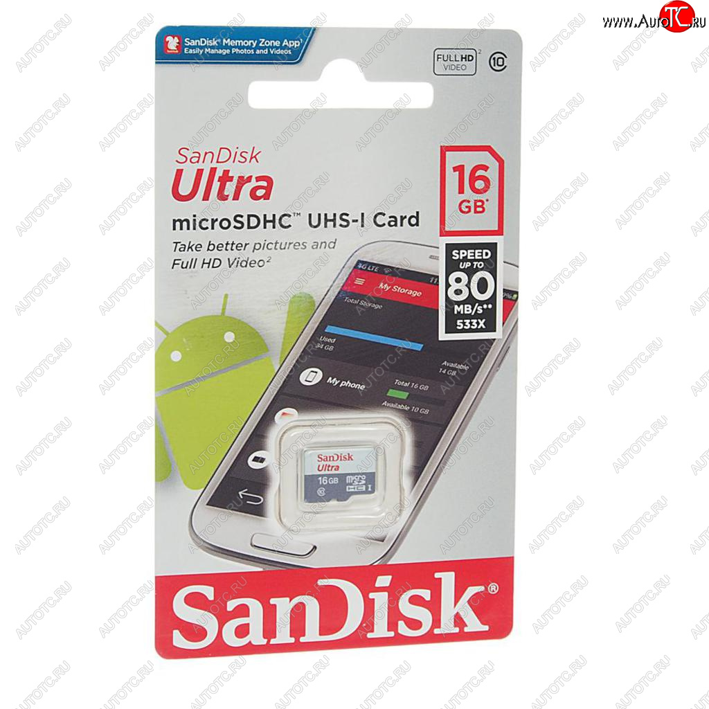 589 р. Карта памяти 16GB MicroSD class 10 Ultra SANDISK SANDISK sdsquns-016g-gn3mn SANDISK sdsquns-016g-gn3mn  с доставкой в г. Пермь