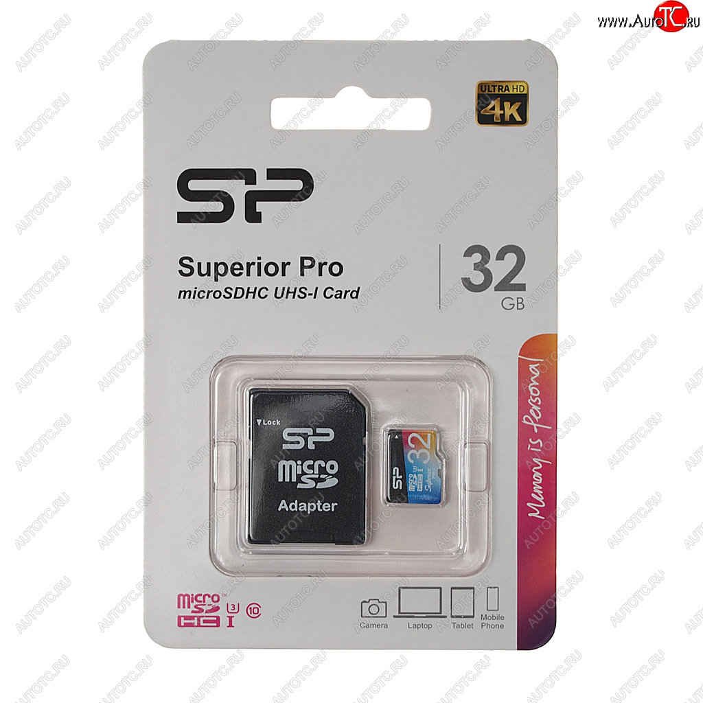 649 р. Карта памяти 32GB MicroSD class 10 + SD адаптер SILICON POWER SILICON POWER sp032gbsthdu3v20sp  с доставкой в г. Пермь