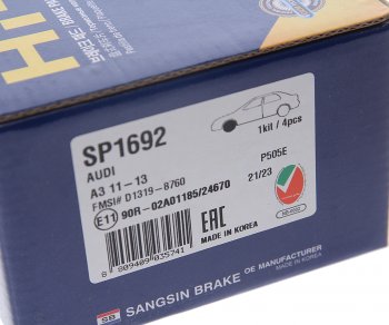 2 699 р. Колодки тормозные передние (4шт.) SANGSIN Skoda Octavia A5 дорестайлинг универсал (2004-2008)  с доставкой в г. Пермь. Увеличить фотографию 4