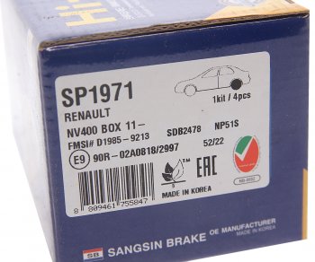2 879 р. Колодки тормозные задние (4шт.) SANGSIN Renault Fluence дорестайлинг (2010-2012)  с доставкой в г. Пермь. Увеличить фотографию 4