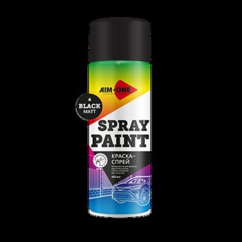 265 р. Краска черная матовая аэрозоль 450мл акриловая Spray Paint Black Matt AIM-ONE AIM-ONE sp-mb4  с доставкой в г. Пермь. Увеличить фотографию 1