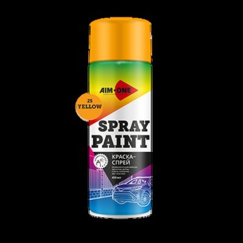 265 р. Краска желтая аэрозоль 450мл акриловая Spray Paint Yellow AIM-ONE AIM-ONE sp-y25  с доставкой в г. Пермь. Увеличить фотографию 1