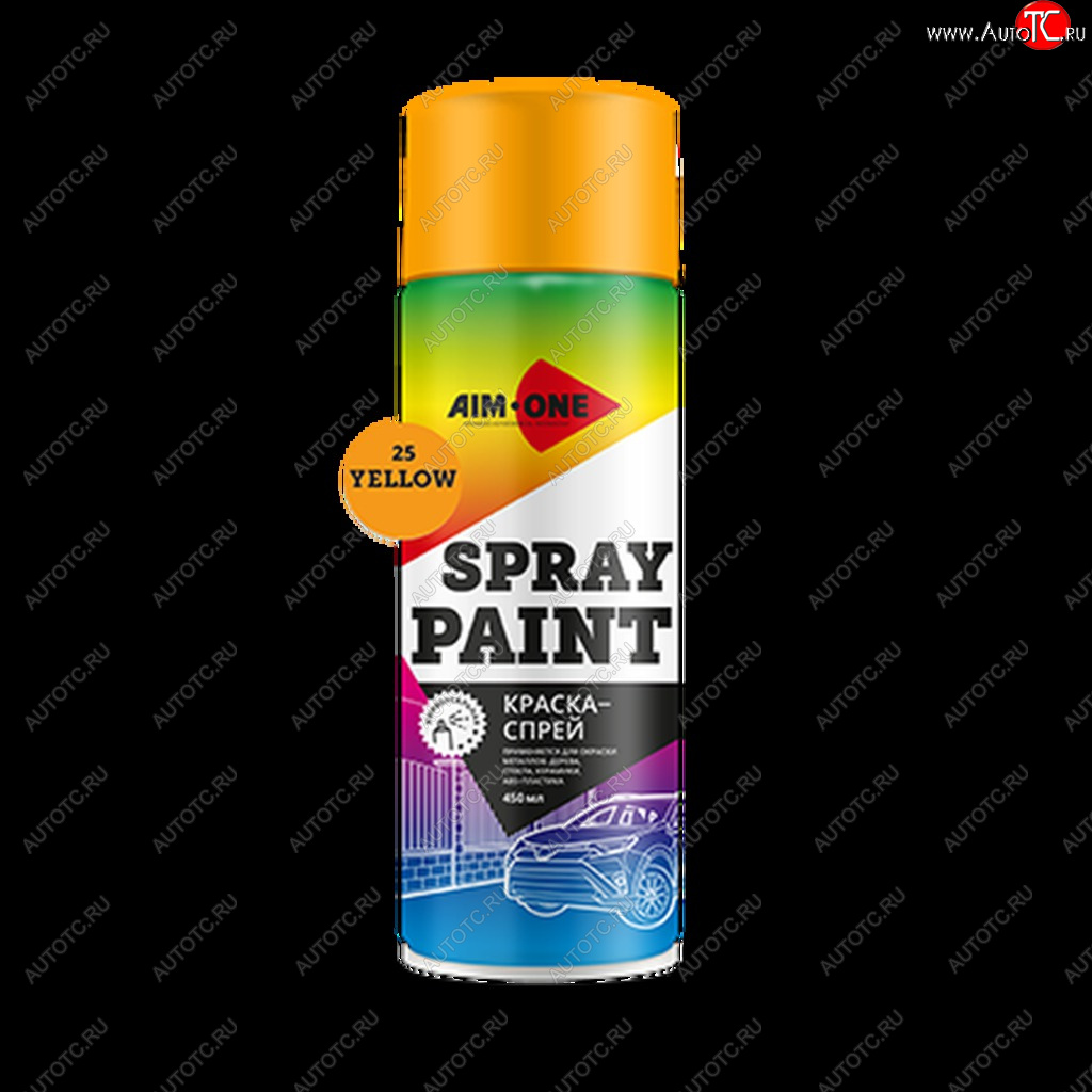265 р. Краска желтая аэрозоль 450мл акриловая Spray Paint Yellow AIM-ONE AIM-ONE sp-y25  с доставкой в г. Пермь