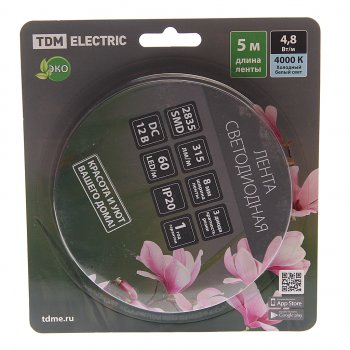 449 р. Лента светодиодная гибкая 4.8W 5м IP20 12V нейтральный белый (блистер) TDM TDM sq0331-0367  с доставкой в г. Пермь. Увеличить фотографию 1