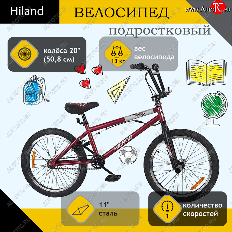 15 849 р. Велосипед 20 1-ск. BMX бордовый HILAND HILAND t21b603 b HILAND t21b603 b  с доставкой в г. Пермь
