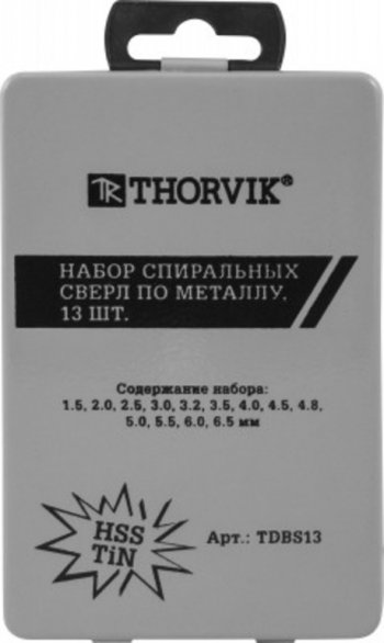 799 р. Набор сверл по металлу 1.5-6.5мм HSS (13шт.) THORVIK THORVIK tdbs13  с доставкой в г. Пермь. Увеличить фотографию 2